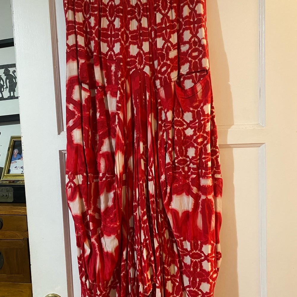 Elegant Red Tie-Dye Maxi Skirt